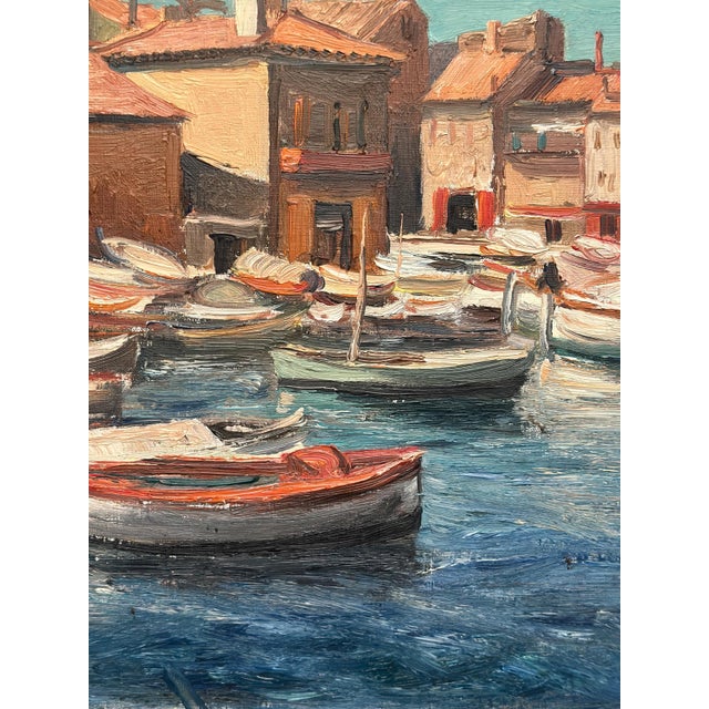 Ellis Wallin, Boats in the Harbor, 1950s, Oil on Canvas, Framed For Sale - Image 15 of 18