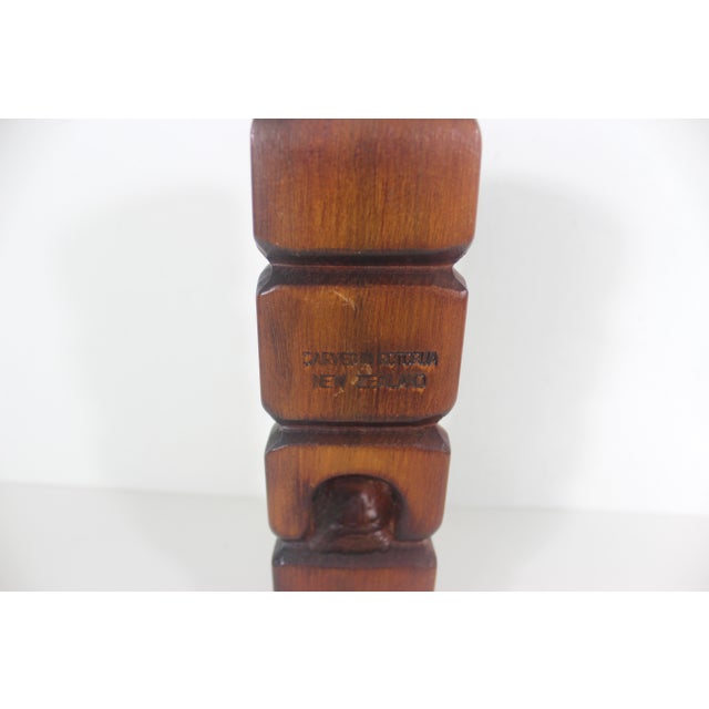 Brown Vintage Indigenous Maori Wood Folk Art Sculpture With Abalone For Sale - Image 8 of 9