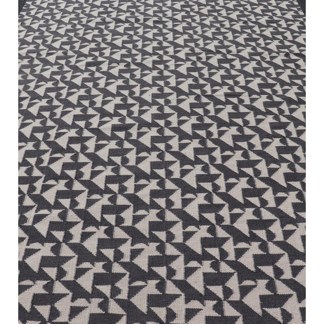 Traditional Tribal Rug With Intricate Geometric Patterns in Deep Charcoal and Soft Ivory 7'9 X 10'11 For Sale - Image 3 of 11