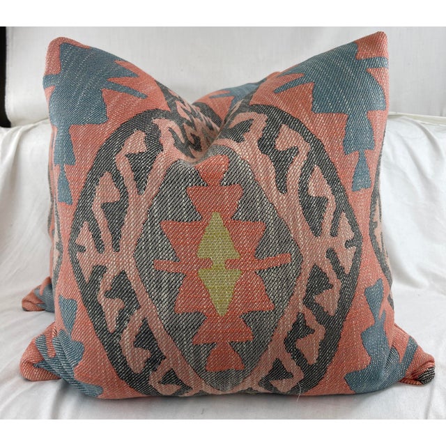 2020s Woven Ikat in Multi 22" Pillows-A Pair For Sale - Image 5 of 5