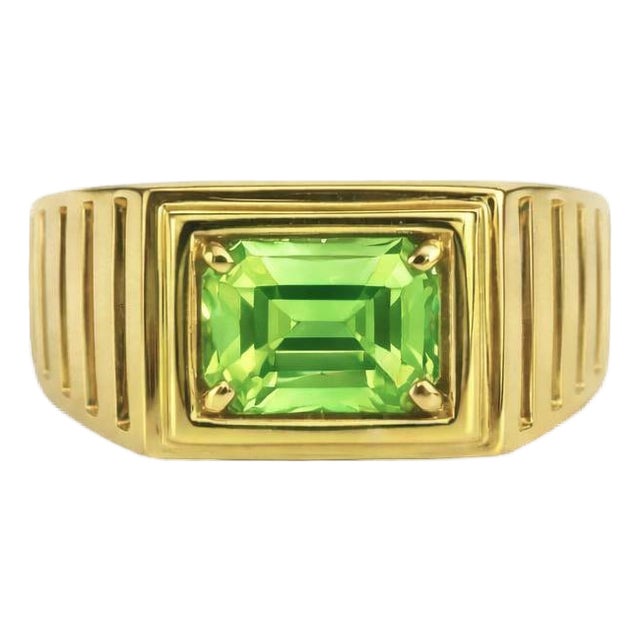 Art Deco Signet Ring for Men With Peridot, Silver, Gold, Size 10 For Sale