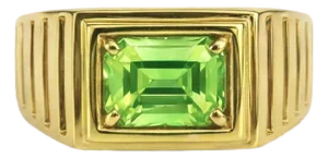 Art Deco Signet Ring for Men With Peridot, Silver, Gold, Size 10