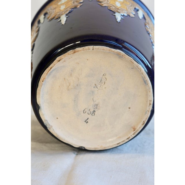 Antique Fives-Lille Cachepot in Blue Glazed Ceramic with Neo-Renaissance Decor by Gustave De Bruyn, 19th Century For Sale - Image 9 of 11