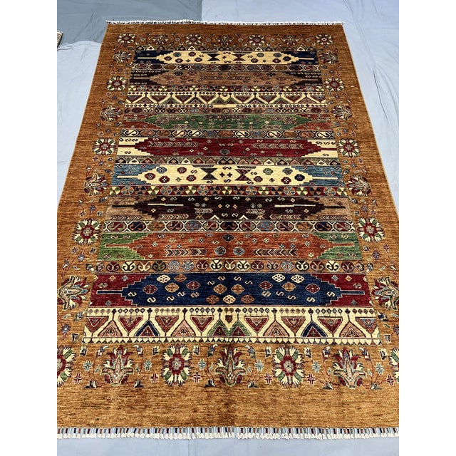 Art Deco 6'10" X 10'2" Persian Style Tribal Striped Area Rug For Sale - Image 3 of 16