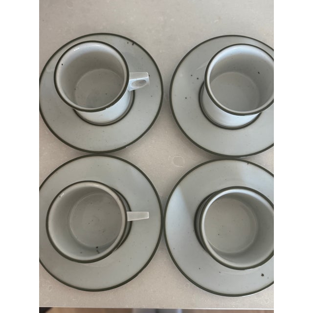 Dansk Designs Vintage Dansk Green Mist Coffee Cup & Saucer Set of 8 Niels Refsgaard Denmark Stoneware ( For Sale - Image 4 of 14