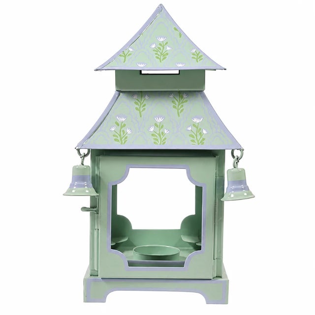 Sage Green & Lavender Tulip Pagoda Lantern, Medium For Sale - Image 4 of 4