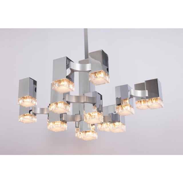 Large Cubic Chrome and Acrylic Glass 17-Light Chandelier by Gaetano Sciolari, Italy, 1960s For Sale - Image 12 of 18