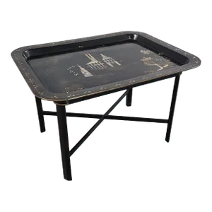 Vintage Chinoiserie Style Ebonized & Mother of Pearl Side Table