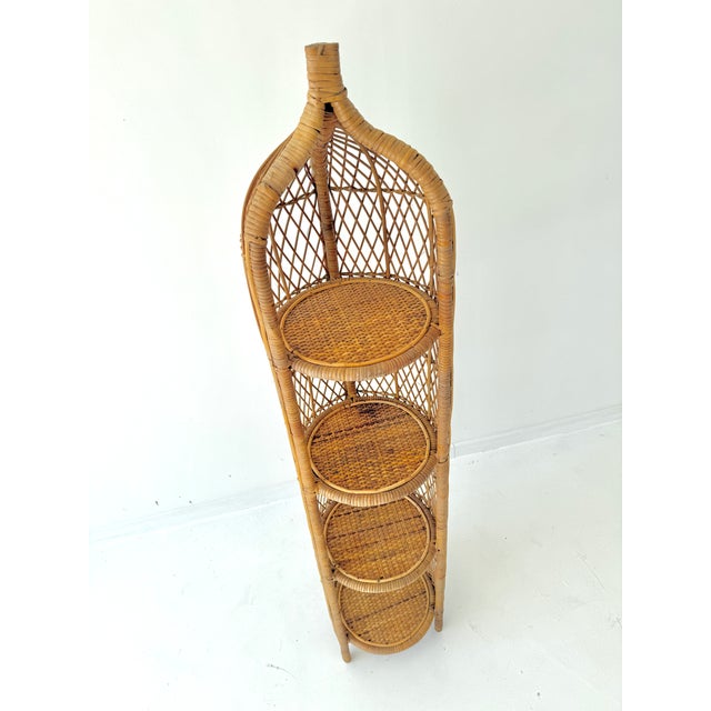 Vintage Boho Wicker Four-Tier Estagere Cylindrical Shelving Unit, 1970s For Sale - Image 11 of 13