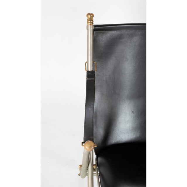 Maison Jansen Brushed Steel and Brass Campaign Armchair For Sale - Image 11 of 12