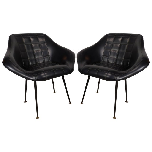 Set of Vintage Black Skai Armchairs, 1960s For Sale