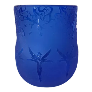 1990s Pilgrim Kelsey Blue Fairies Cameo Art Glass Vase, Signed Kelsey Murphy