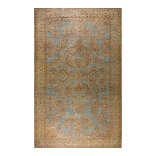 Charming Decorative Sky Blue Ground Color With Intricate Medallion Design Antique Persian Malayer Rug For Sale