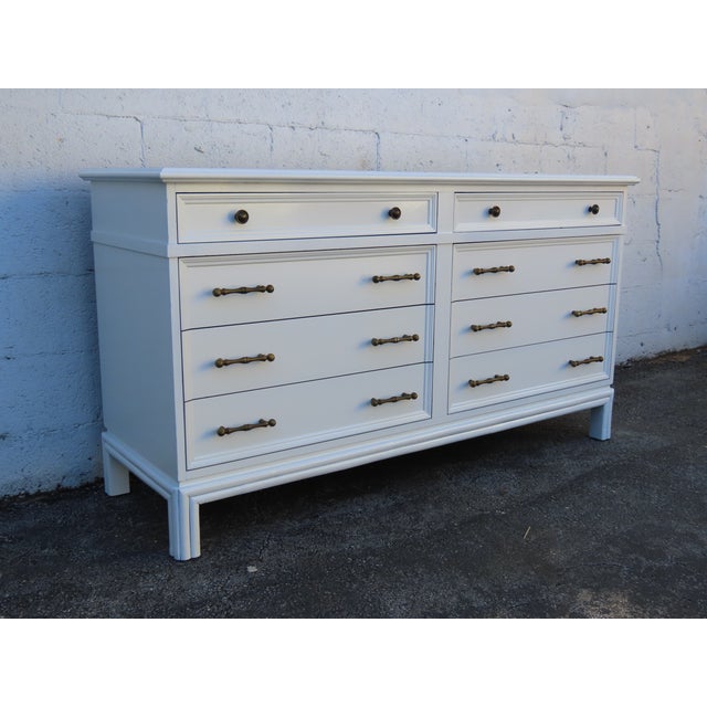 Hollywood Regency Faux Bamboo Handles Painted Long Sideboard Dresser 6351 For Sale - Image 13 of 14