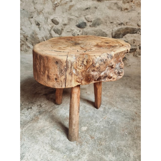 This striking brutalist stool was handcrafted in France around 1900. Made from a solid piece of burled cherrywood, the...