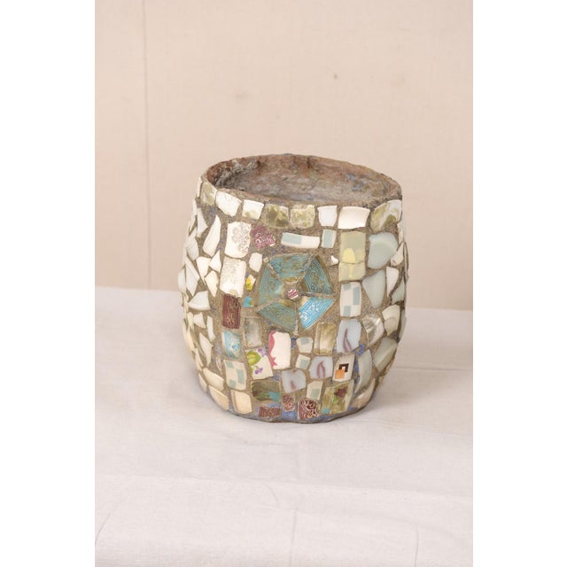 White Mid 20th Century Mosaic Tiled Planters - Set of 2 For Sale - Image 8 of 11