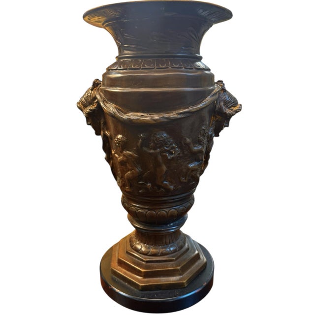 Brown Antique Neoclassic Style Bronze Urn Lamps - Pair For Sale - Image 8 of 9