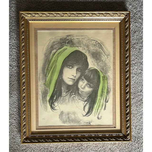 1970’s Vintage Lithograph of Mother and Daughter Signed & Numbered Framed For Sale - Image 9 of 9