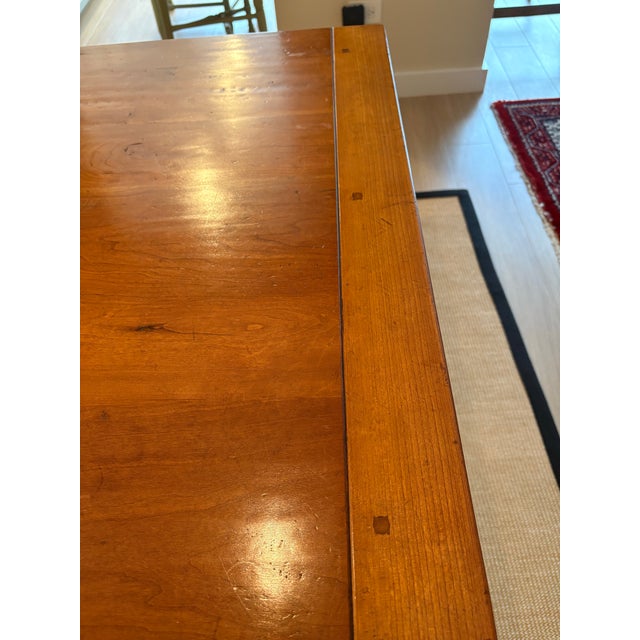 French Vintage Reproduction Hand Finished Waxed Wood Dining Table With 4 Sheaf Back Rush-Seat Chairs For Sale - Image 4 of 12