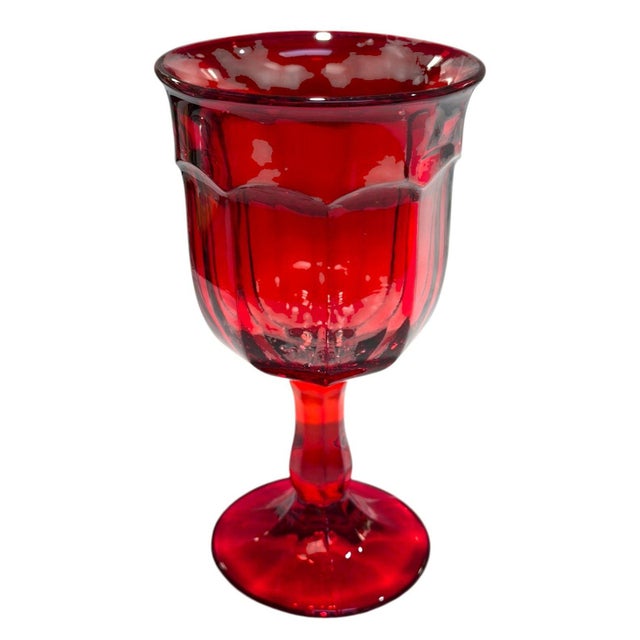 Beautiful vintage set of four Viking Glass Arlington Ruby Red Water Goblets, featuring brilliant ruby red glass, elegant...