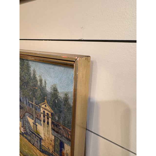 Wood 20th Century Oil on Canvas "The Chapel of Consolation" For Sale - Image 7 of 11