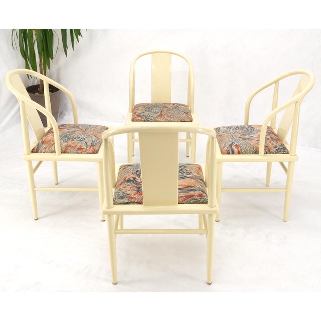 Asian Inspired Barrel Back White to Beige Lacquer Dining Chairs Mid Century Mint For Sale - Image 10 of 10