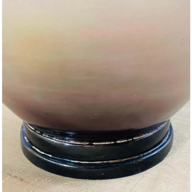 Wood Vintage Asian Amber Glass Vase or Urn For Sale - Image 7 of 13