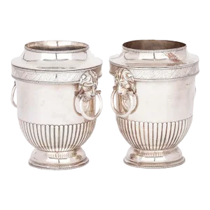 Antique 19th Century Old Sheffield Plate Silver on Copper Wine Bottle Coolers With Lion Mask Handles Circa 1820 - a Pair