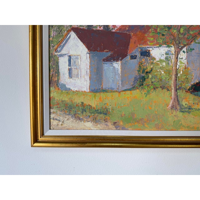 Wood Vintage Anne Thiffault Impressionist Country House Landscape Oil on Board Painting, Framed For Sale - Image 7 of 11