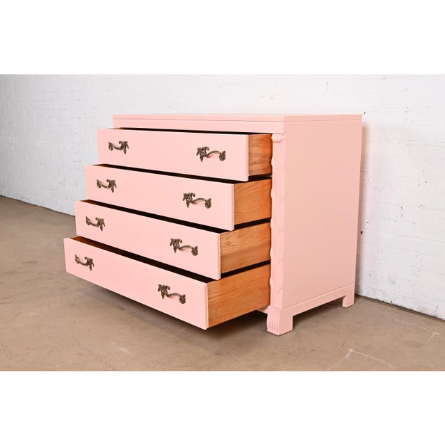 John Stuart John Stuart French Regency Pink Lacquered Dresser Chest, Newly Refinished For Sale - Image 4 of 12