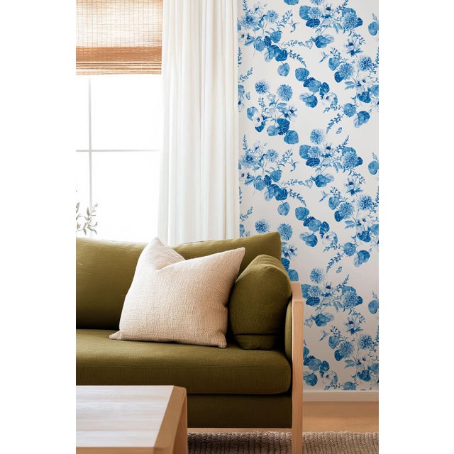 Chirp Society Floral Grasscloth Wallpaper by House Party | French Blue | 6 Yards For Sale In Charlotte - Image 6 of 9