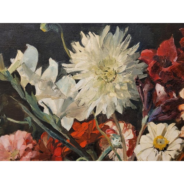Paul Robert Bazé, Dahlias and Camellias, 1970s, Oil on Board, Framed For Sale - Image 10 of 18