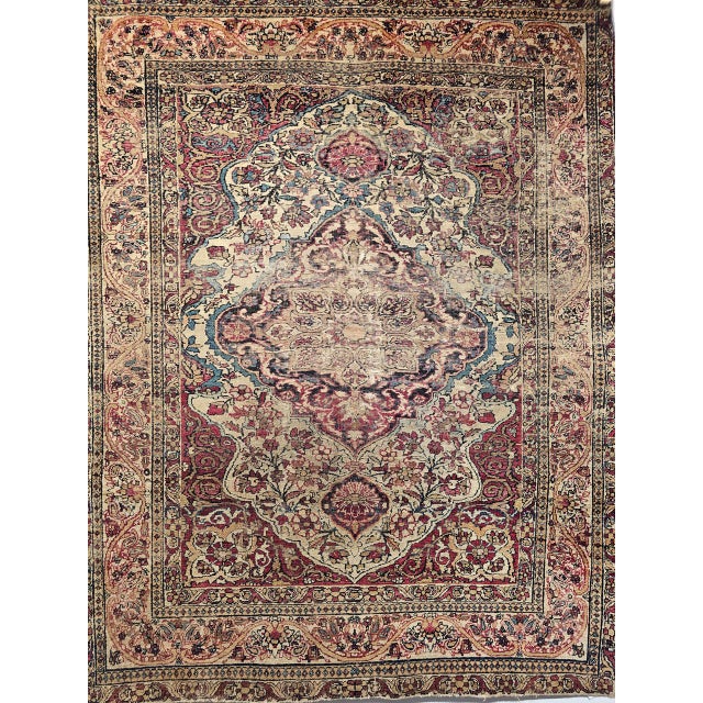 19th Century Persian Kerman Lavar Rug, Hand-Knotted Wool, Floral Pattern, Ivory & Red, 4x5 For Sale - Image 13 of 18