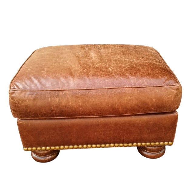 2000 - 2009 Elevate Your Living Space With the Timeless Elegance of This Thomasville Chesterfield Leather Sofa and Matching Ottoman. For Sale - Image 5 of 9