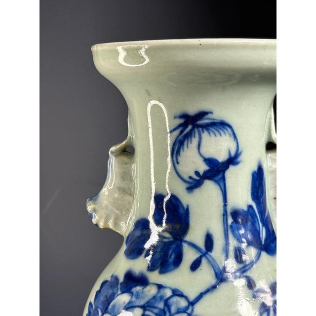 Chinese Fô Dogs Vase with Collar and Peonies Decor, 19th Century For Sale - Image 4 of 11