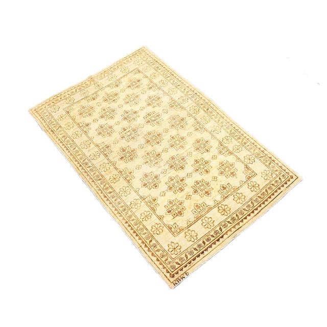 Art Deco 3'1" X 4'8" Small Ariana Samarkand Collection Soft Honey and Brown Semi Geometric Floral Rug (3' X 5') For Sale - Image 3 of 9