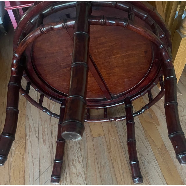 Chinese Faux Bamboo Mahogany Table 20hTh. C. For Sale In West Palm - Image 6 of 7