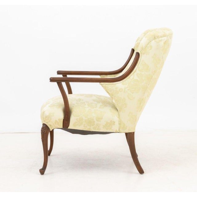Wood Queen Anne Style Silk Upholstered Armchair For Sale - Image 7 of 8
