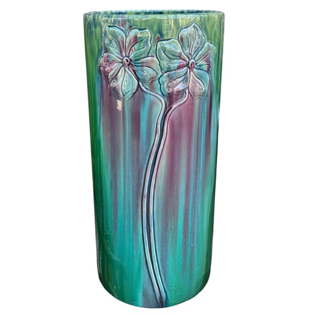 Art Deco Antique Majolica Pottery Floor Vase Umbrella Stand For Sale - Image 3 of 5