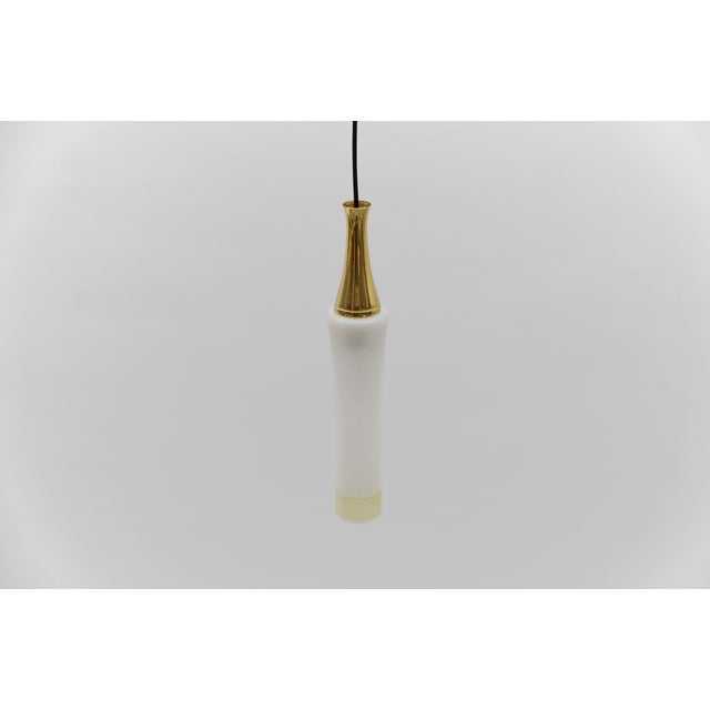 Metal Vintage German Cylindrical Glass Hanging Lamp with Brass, 1960s For Sale - Image 7 of 12