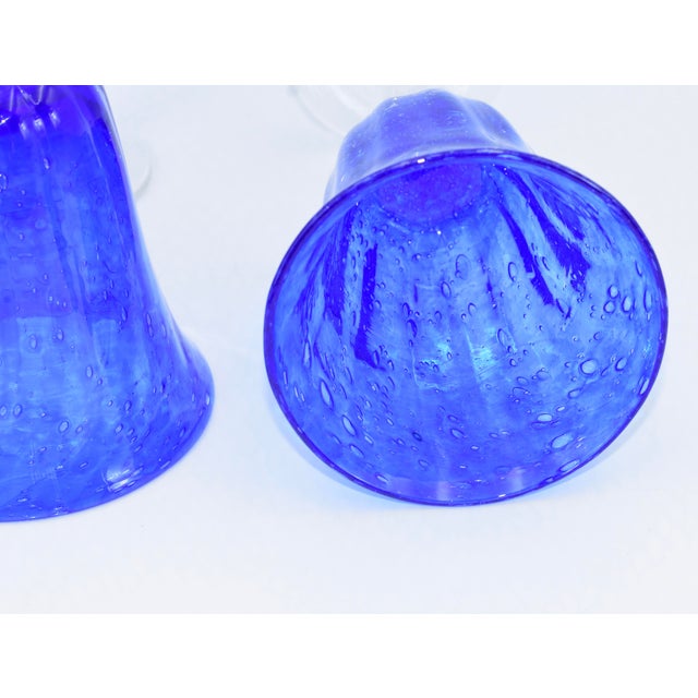 Biot 1990s Val De Pome Christophe Saba Biot Seeded Blue Wine/Water Stemware Goblets, France- Set of 3 For Sale - Image 4 of 6