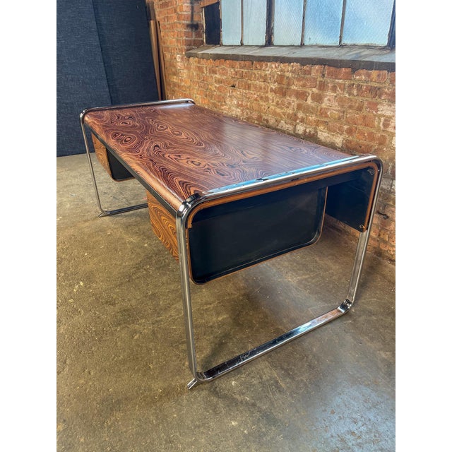 1970s Refinished Zebrawood Chrome Tubular Desk Attributed to Peter Protzman for Herman Miller For Sale - Image 9 of 13
