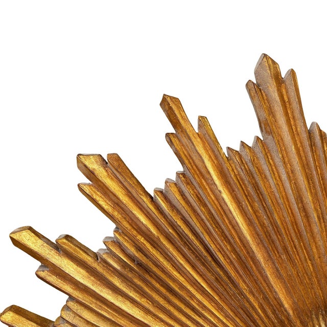 48" MCM Style Gilt Wood Starburst Mirror by Carol Canner for Carvers Guild For Sale In Los Angeles - Image 6 of 13