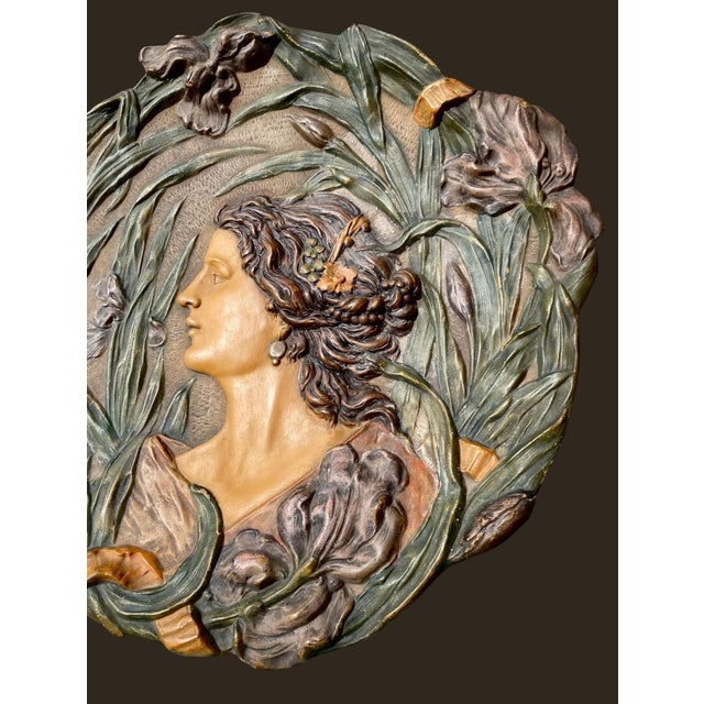 Austrian Art Nouveau Relief Porcelain Wall Charger, C. 1905 For Sale - Image 4 of 16