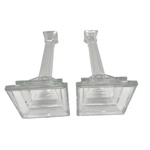 Vintage Crystal Glass Candlesticks With Twisted Column Design - A Pair For Sale In Birmingham - Image 6 of 12