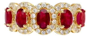 3.43 Carat Oval Cut Ruby and Diamond Halo Wedding Band Ring in 18K Gold