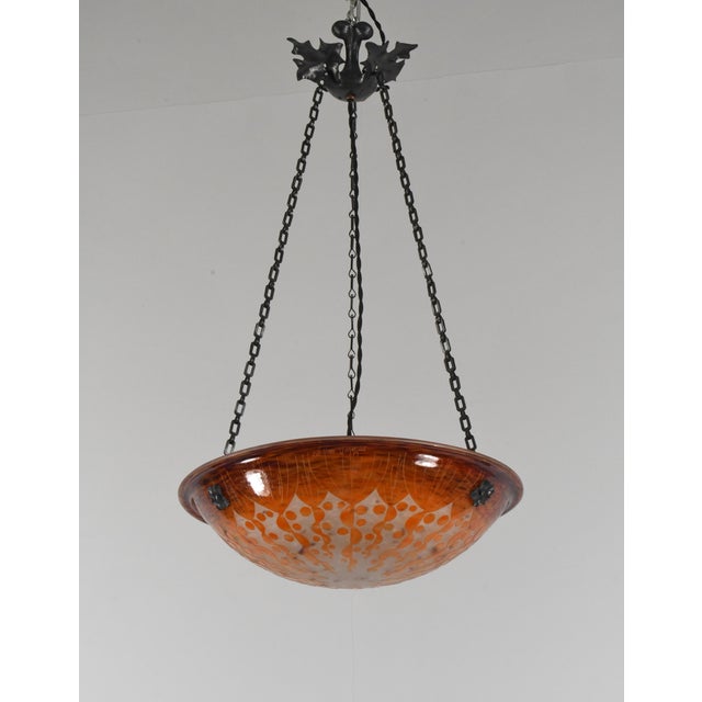 Charles Schneider French Art Deco Pendant Light by Le Verre Francais Schneider - 1925 Cameo Chandelier France For Sale - Image 4 of 11