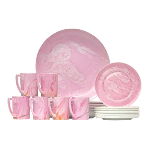 1970s Custom Made Marblized Pink Dinnerset by Villa Vanilla With Place Settings for Six- 18 Pieces