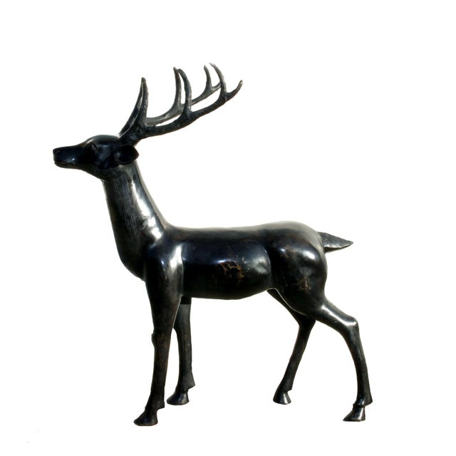Standing Deer With Antlers, Bronze Sculpture For Sale - Image 4 of 4