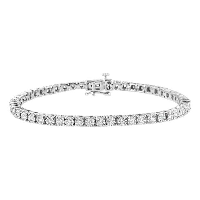 .925 Sterling Silver 2.0 Cttw Lab Grown Diamond Illusion-Set Miracle Plate Tennis Bracelet - Size 7.25" For Sale